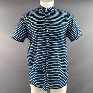 INDUSTRY OF ALL NATIONS Size M Blue White Stripe Cotton Short Sleeve Shirt